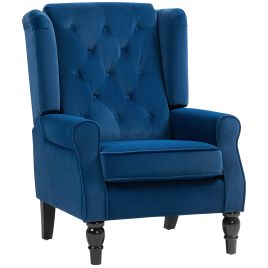 HERON Wingback Accent Chair Retro Upholstered Button Tufted Blue