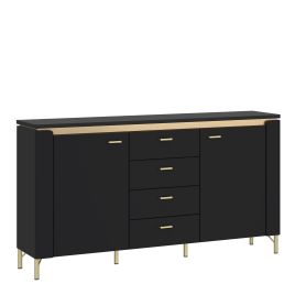 Sideboard - GENOA 2 Door 4 Drawer Sideboard Black Matt and Gold 155.3cm