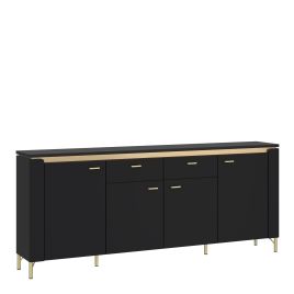 Sideboard - GENOA 4 Door 2 Drawer Sideboard Black Matt and Gold 200.3cm