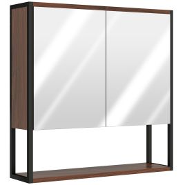 HERON Bathroom Mirror Cabinet with Soft Close Doors Natural Wood Finish