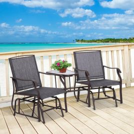 3PCs Rocking Chair With Tea Table Set - Brown/Grey