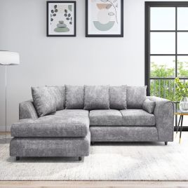 LORVANI Fabric 4 Seater L Shaped Scatterback Corner Sofa - Light Grey, Left Hand Facing