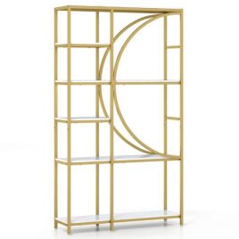 GALVORN 6-Tier Industrial Etagere Bookshelf with Open Storage Shelves and Arc-Shaped Design-White