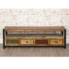 Laura Urban Edge Widescreen Large Television Cabinet with 4 Drawer and Open Shelf - Natural Wood