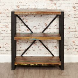 Laura Chic Reclaimed Wood Low Bookcase with 2 Shelves - Natural Wood