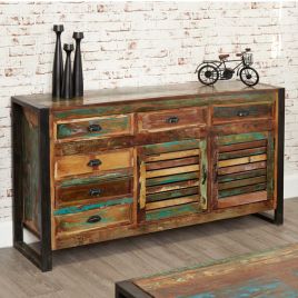 Laura Chic Reclaimed Wood  2 Door Large Sideboard with 6 Drawer - Natural Wood