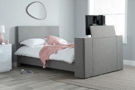Solid Frame Grey Fabric Plaza TV Bed - Standard Double 4ft6
