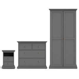 Wardrobe Set - PORTHOPE 2 Door Bedroom Set 3 Piece Matt Grey 96cm