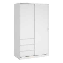 Sliding Wardrobe - NANAIMO 2 Door 3 Drawers Wardrobe White 119cm