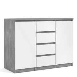 Naia Sideboard - 4 Drawers 2 Doors in Concrete and White High Gloss - Grey and White High Gloss
