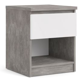 Naia Bedside - 1 Drawer 1 Shelf in Concrete and White High Gloss - Grey and White High Gloss