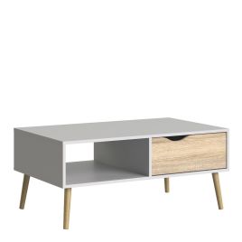 Oslo Coffee Table 1 Drawer 1 Shelf in White and Oak - White and Oak