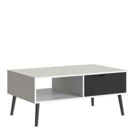 Oslo Coffee Table 1 Drawer 1 Shelf in White and Black Matt - White and Black Matt
