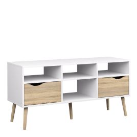 Oslo TV Unit - Wide - 2 Drawers 4 Shelves in White and Oak - White and Oak