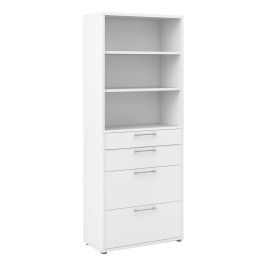 Prima Bookcase 2 Shelves With 2 Drawers + 2 File Drawers In White - White