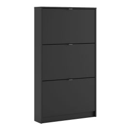 Shoe cabinet  w. 3 tilting doors and 1 layer - Matt Black