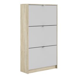 Shoe cabinet w. 3 tilting doors and 2 layers - Oak structure White
