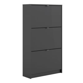Shoe cabinet w. 3 tilting doors and 2 layers - Matt Black