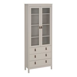BURNLEY China Cabinet 2 Glass Doors with 3 Drawers in Beige