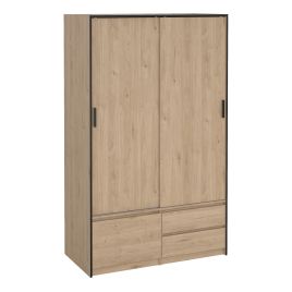 Sliding Wardrobe - LACOSTE 3 Doors and 2 Drawers Wardrobe Jackson Hickory Oak 121cm