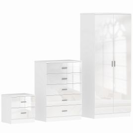 Wardrobe Set - HERON 2 Door Bedroom Set 3 Piece White 76cm