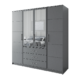 BARNSLEY 4 Door Mirrored Wardrobe with 3 Drawers Grey - 196cm