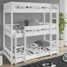 High Sleeper Triple Wooden Bunk Bed - 2 Colours, Optional 10cm Memory Mattresses