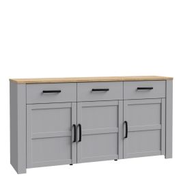 Karen Riviera Oak Top 3 Door Sideboard with 3 Drawers - Grey
