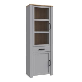 Karen Riviera Oak 2 Door Narrow Display Cabinet with Drawer - Grey