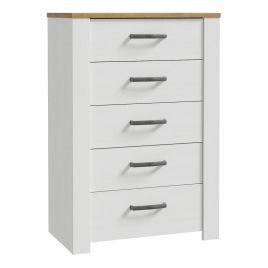BUENOS White Chest of Drawers - Medium-sized, 5 Drawers