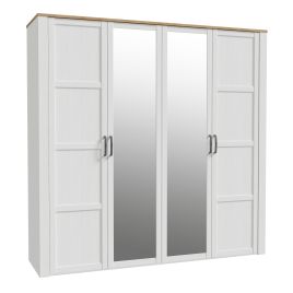 Wardrobe - BUENOS 4 Doors Mirrored Wardrobe Riviera Oak and White 216cm