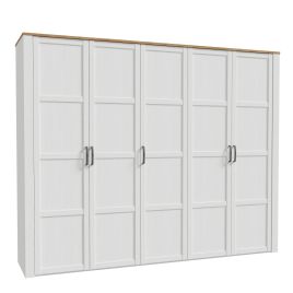 Wardrobe - BUENOS 5 Doors Wardrobe White and Oak 266cm
