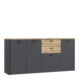 KIARA 4 Door Extra Large-sized Sideboard with 2 Drawers - Oak with Grey