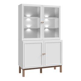 WOFUS Display Cabinet with 2 Doors and 2 Glass Doors in Light Grey and Oak inc LED Lighting