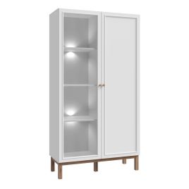 WOFUS Display Cabinet with 1 Door and  1 Glass Door in Light Grey and Oak inc LED Lighting