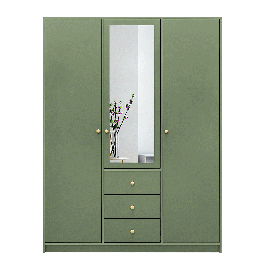 ELVIRO 3 Door Mirrored Wardrobe with 3 Drawers Green - 149cm