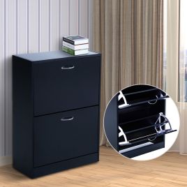 2-Door Wooden Shoe Storage Cabinet - Black