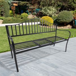 Deluxe Black Metal Garden Bench w/ Middle Table