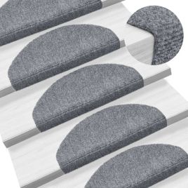 15 Self-adhesive Stair Mats Needle Punch 65x21x4cm Light Grey