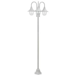 Garden Post Light E27 220 cm Aluminium 3-Lantern White