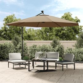 Cantilever Umbrella with LED Lights and Metal Pole 350 cm Taupe