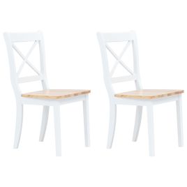 Dining Chairs 2 pcs White and Light Wood Solid Rubber Wood