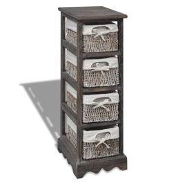 Wooden Storage Rack 4 Weaving Baskets Brown