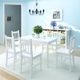 Seven Piece Dining Set Pinewood White