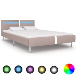 Bed Frame with LED Cappuccino Faux Leather 135x190 cm Double