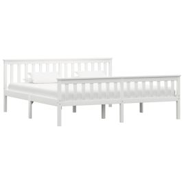 Bed Frame White Solid Pinewood 180x200 cm Super King