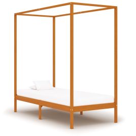 Canopy Bed Frame Honey Brown Solid Pine Wood 90x200 cm