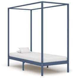 Canopy Bed Frame Grey Solid Pine Wood 100x200 cm