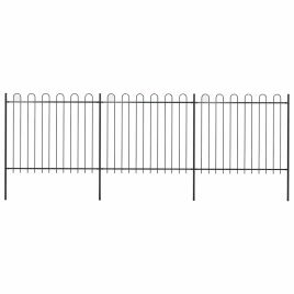 Garden Fence with Hoop Top Steel 5.1x1.5 m Black