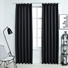 Blackout Curtains with Hooks 2 pcs Black 140x225 cm